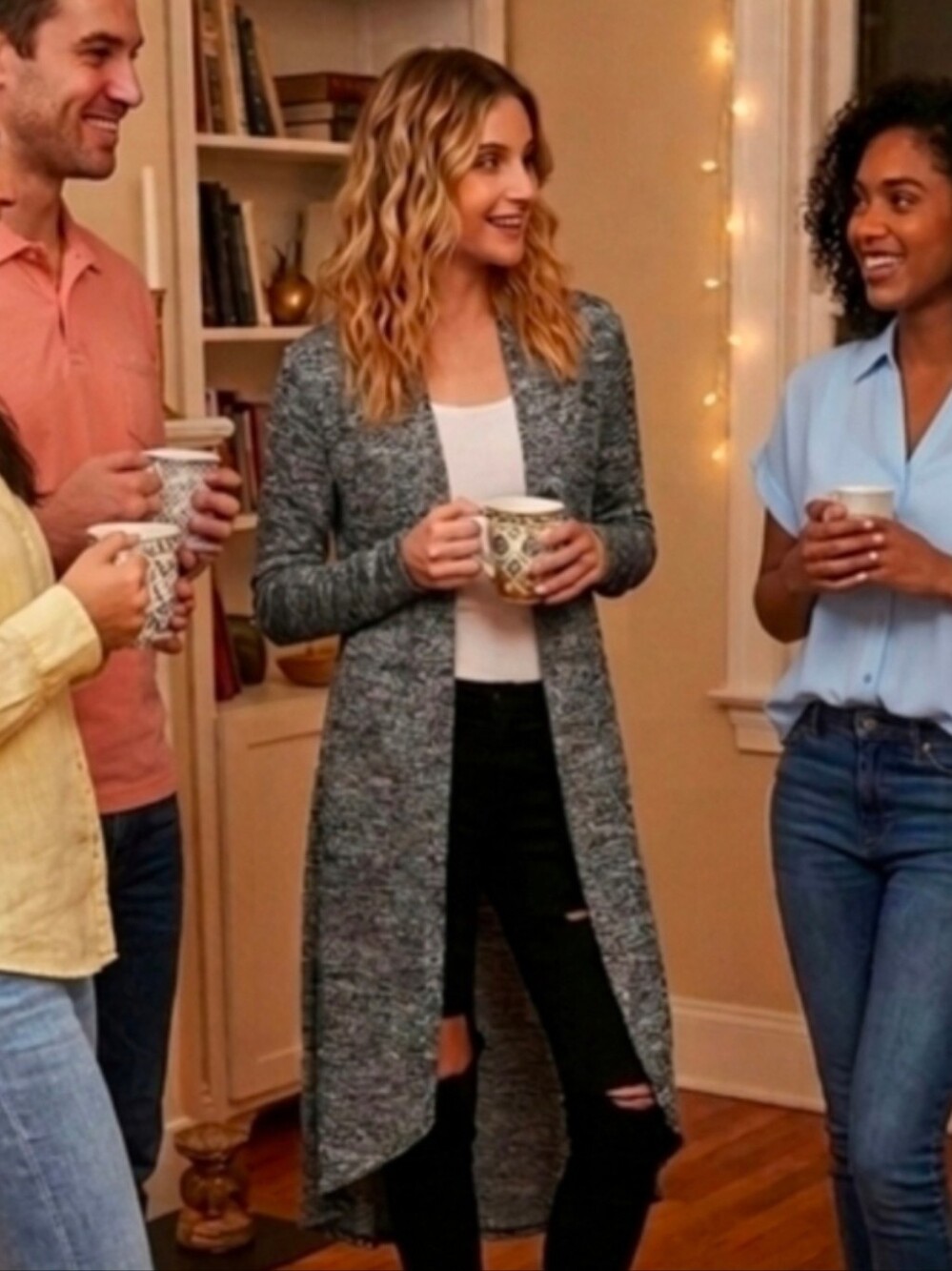 CP All-Season S Black Gray Heathered Long Sweater Jacket w Pockets NWT Nice Gift